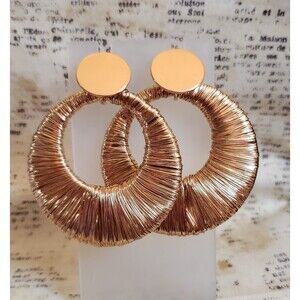Wire Wrapped Gold Tone Pierced Earrings - Unique, Indie Style